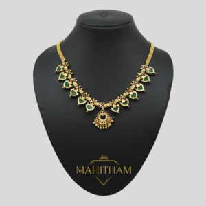 Green Palakka Necklace With Ruby Red Stone (12 palakka)