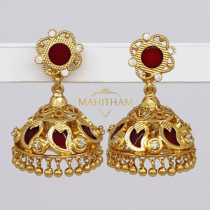 Red Palakka Mango Earing With white AD stone