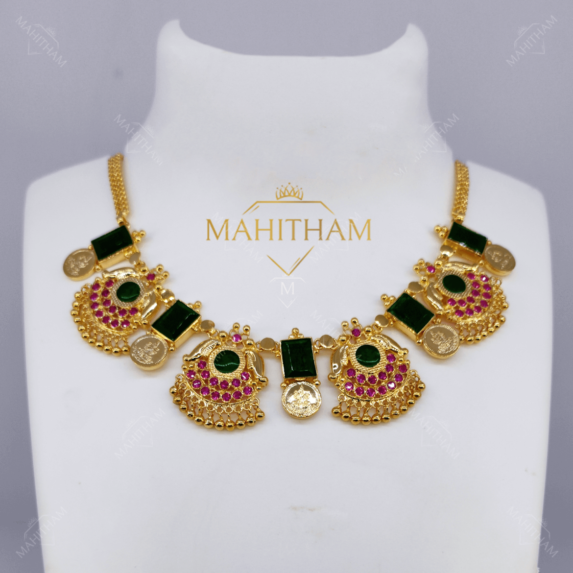 Aadishree Green Palakka One Gram Gold Necklace MG-942