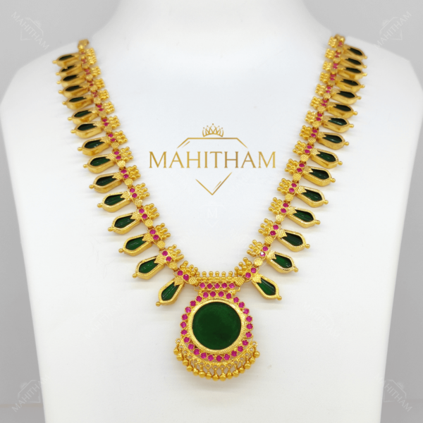 Adheeva Green Nagapadam Necklace With Ruby Red Stones