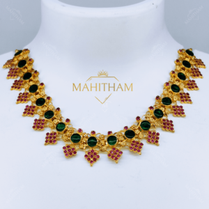 Akira Green Palakka Designer Necklace with Ruby Red Stones