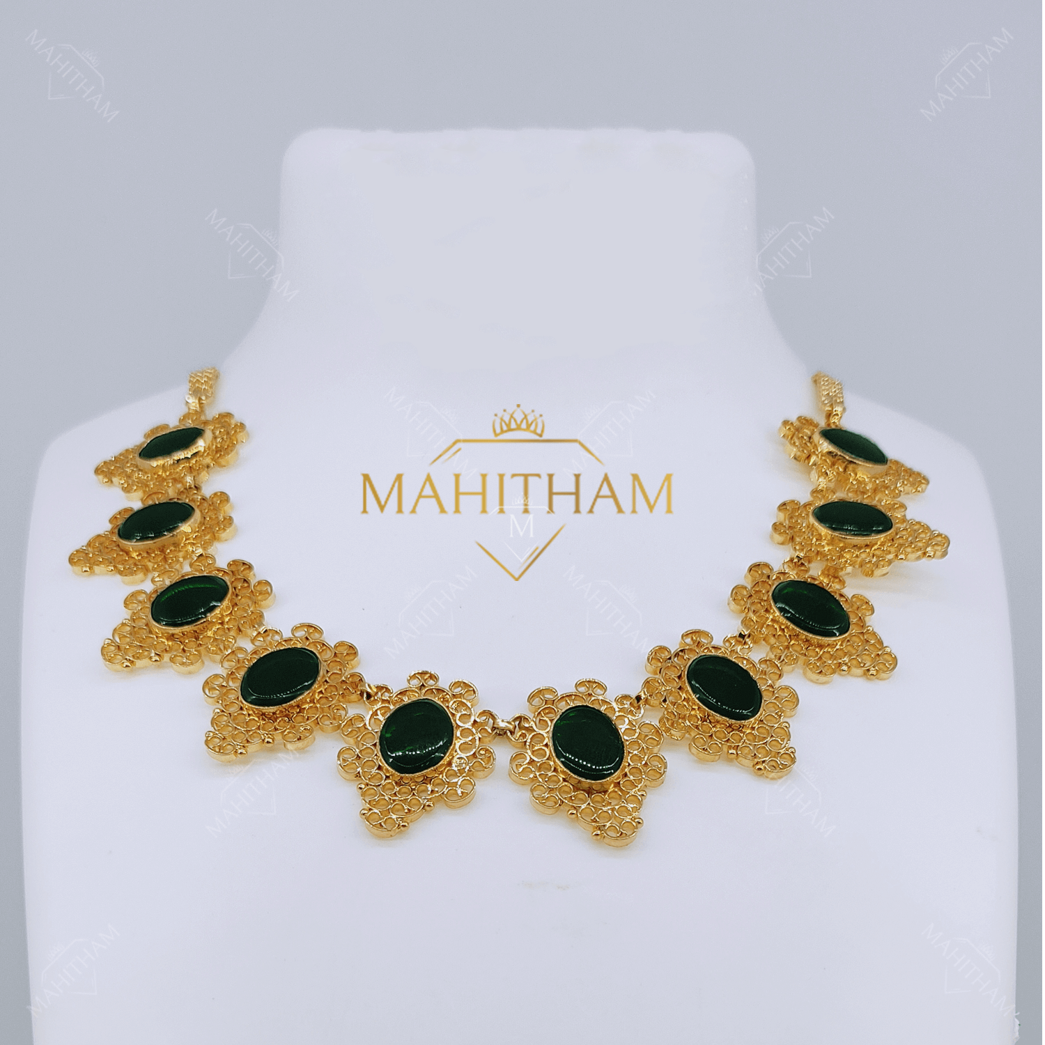 Madhuri Green Palakka One Gram Gold Necklace MG 1087 Mahitham
