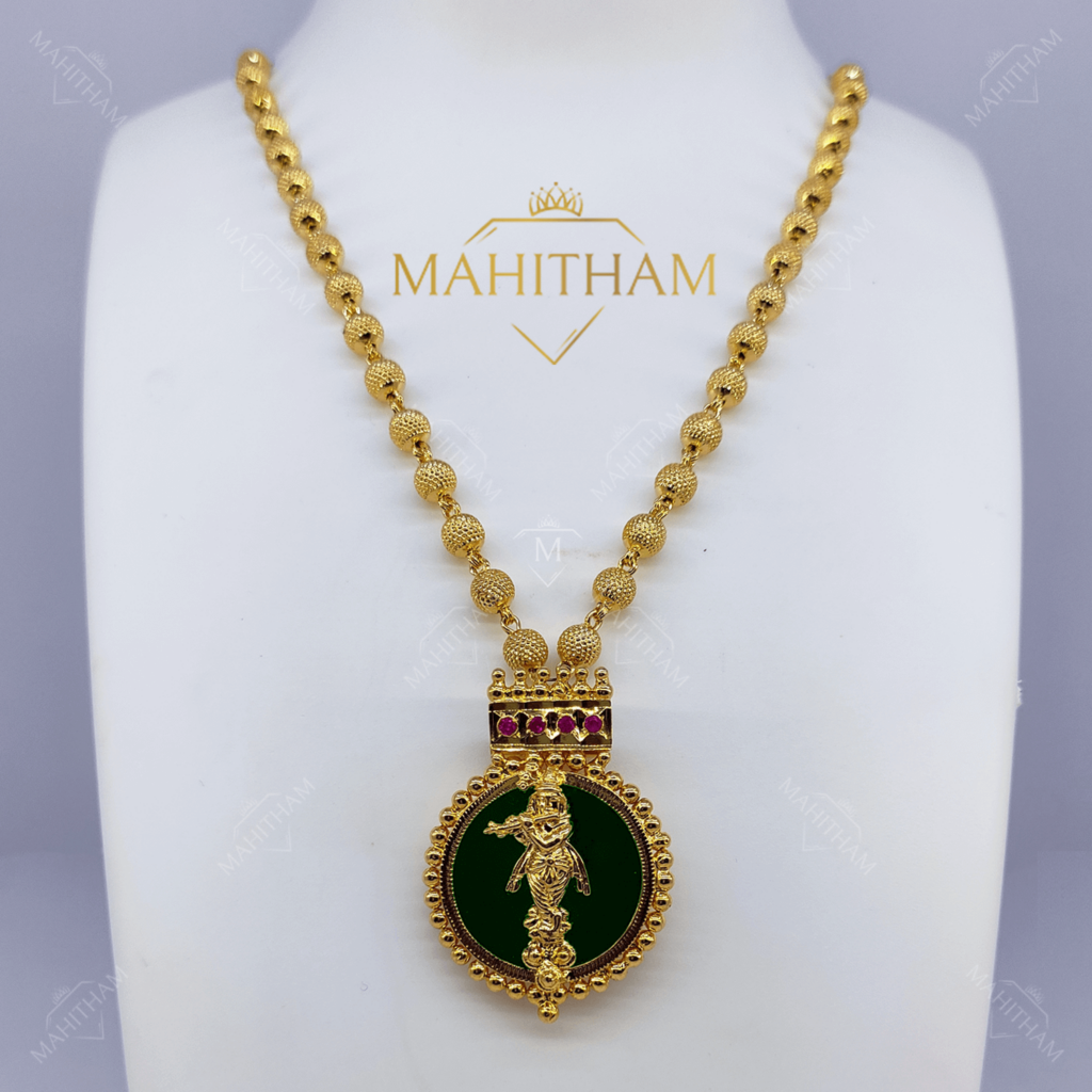 Designer Krishna One Gram Gold Pendant With Balls Chain MG1081