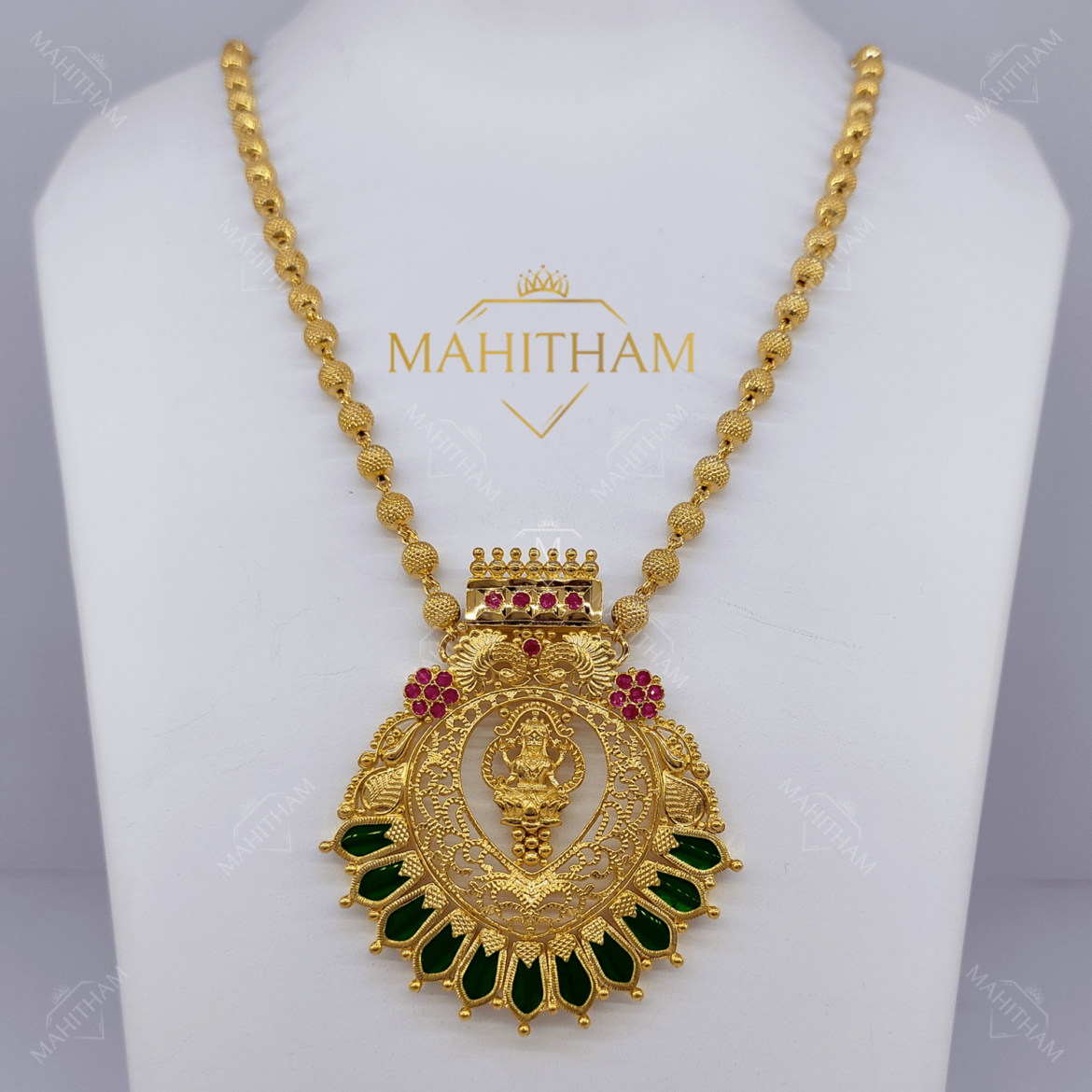 Saraswathy Designer Nagapadam One Gram Gold Ball Chain with Ruby Red Stones MG-1094