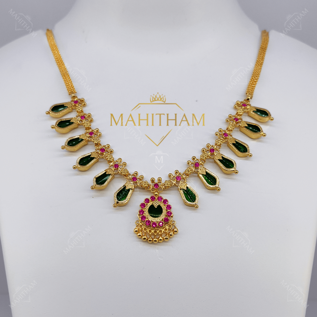 Kerala Traditional One Gram Gold Green Nagapadam Necklace MG 1162 Mahitham Jewellery