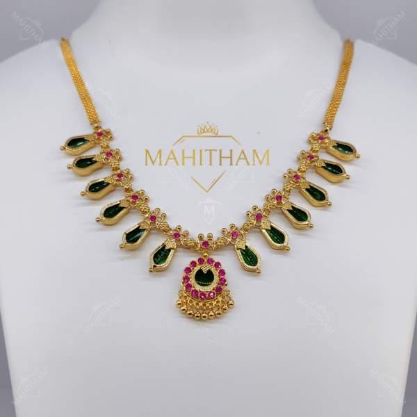 Green Nagapadam Necklace With Ruby Red Stone
