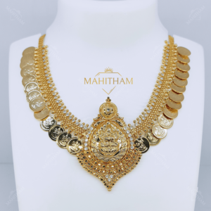 Traditional Lakshmi Coin Necklace With White AD Stone