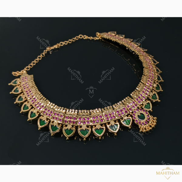Traditional Green Palakka Necklace with Ruby Red Stones