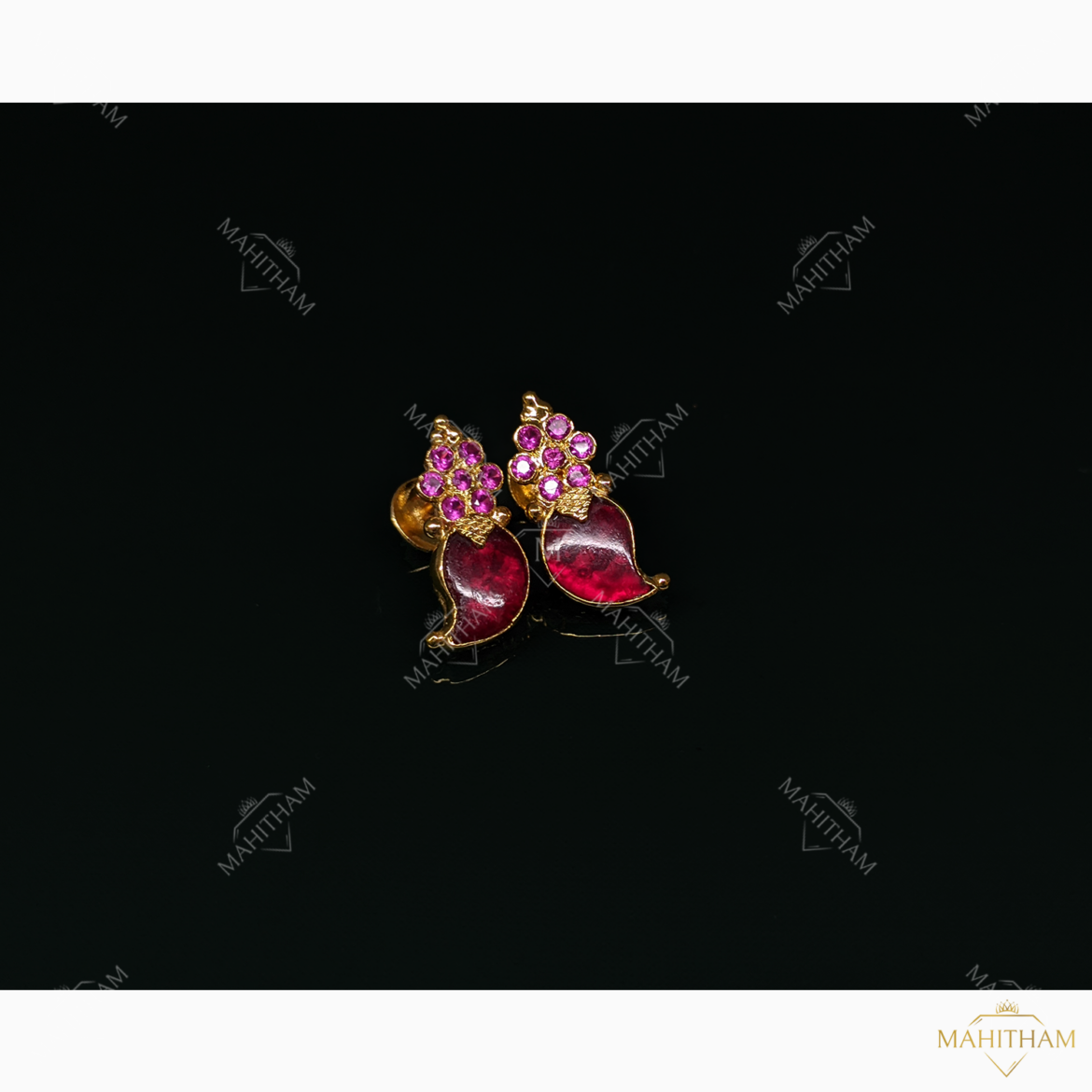 Red Palakka One Gram Gold Mango Studs with Ruby Red Stones MG-941