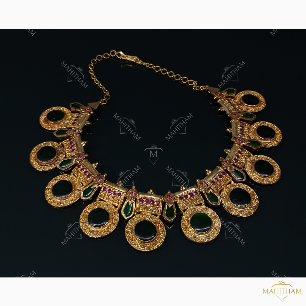 Traditional Patak Green Palakka One Gram Gold Nagapadam Necklace MG-912