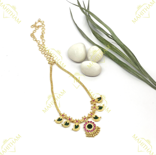 Designer Green Mango Necklace with Ruby Red Stone
