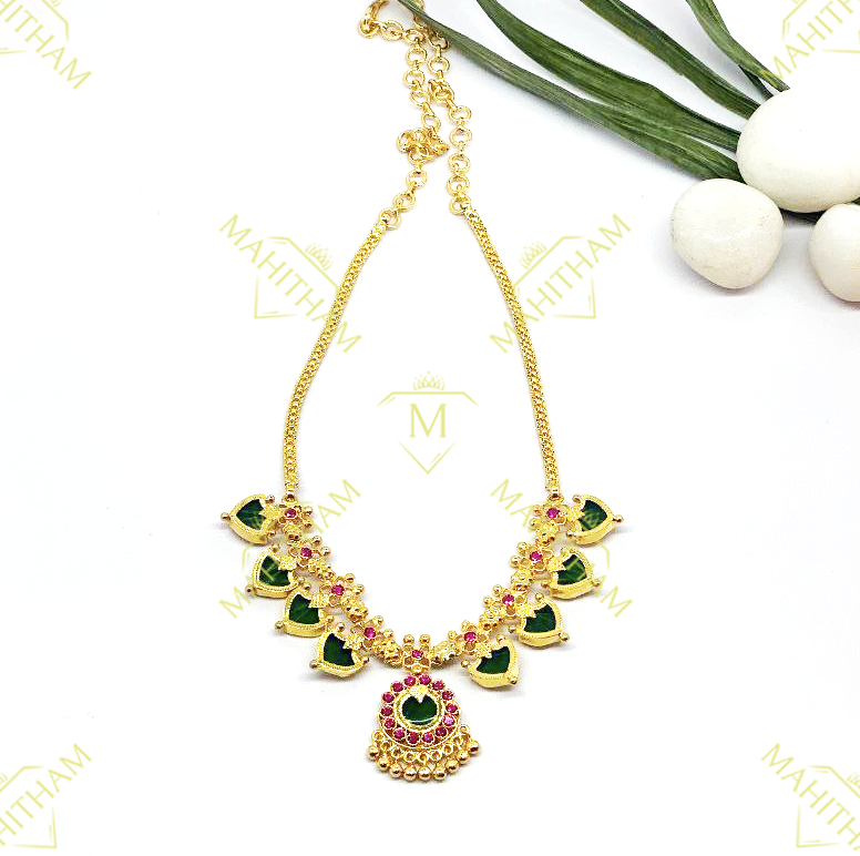 One Gram Gold Plated Green Stone Necklace - South India Jewels | Gold  necklace indian bridal jewelry, Green stone necklace, Gold jewelry fashion