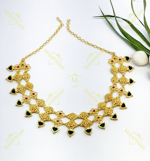 Palakka Ruby Red flower stone necklace