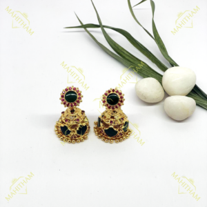 Green palakka jhumka with ruby red stones