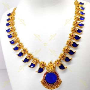 One Gram Gold Blue Palakka Necklace