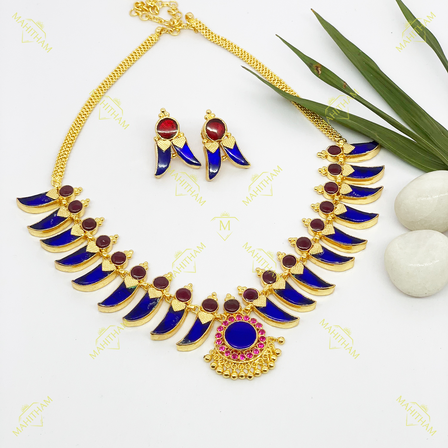 Shop Gold N Blue Necklace Set Party Wear Online at Best Price | Cbazaar