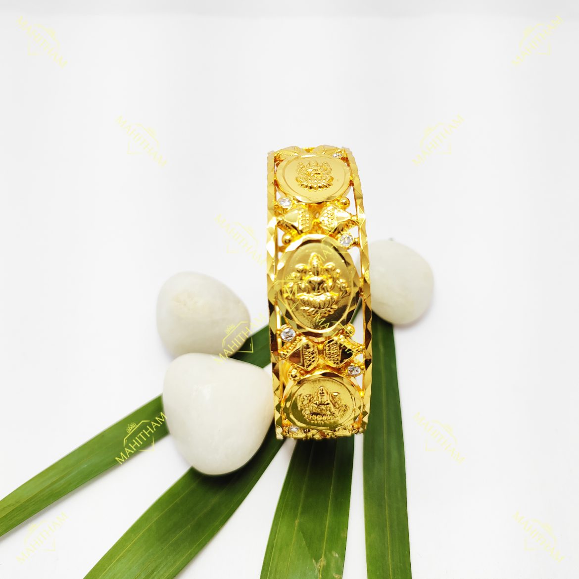 Ashta Lakshmi One Gram Gold Bangle with AD White Stones MG-1152
