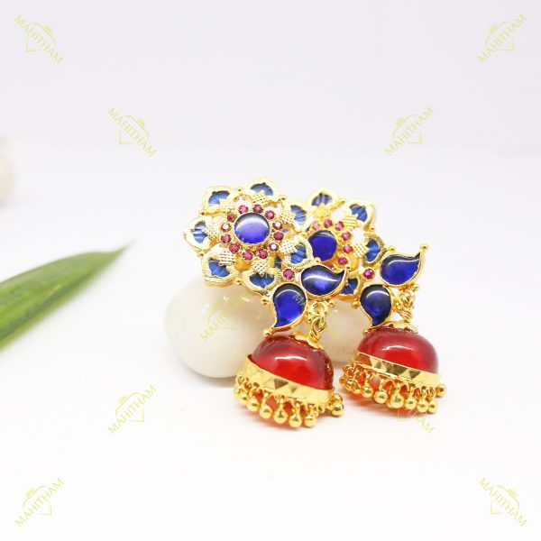 Kerala Traditional One Gram Gold Blue Keerthi jhumka