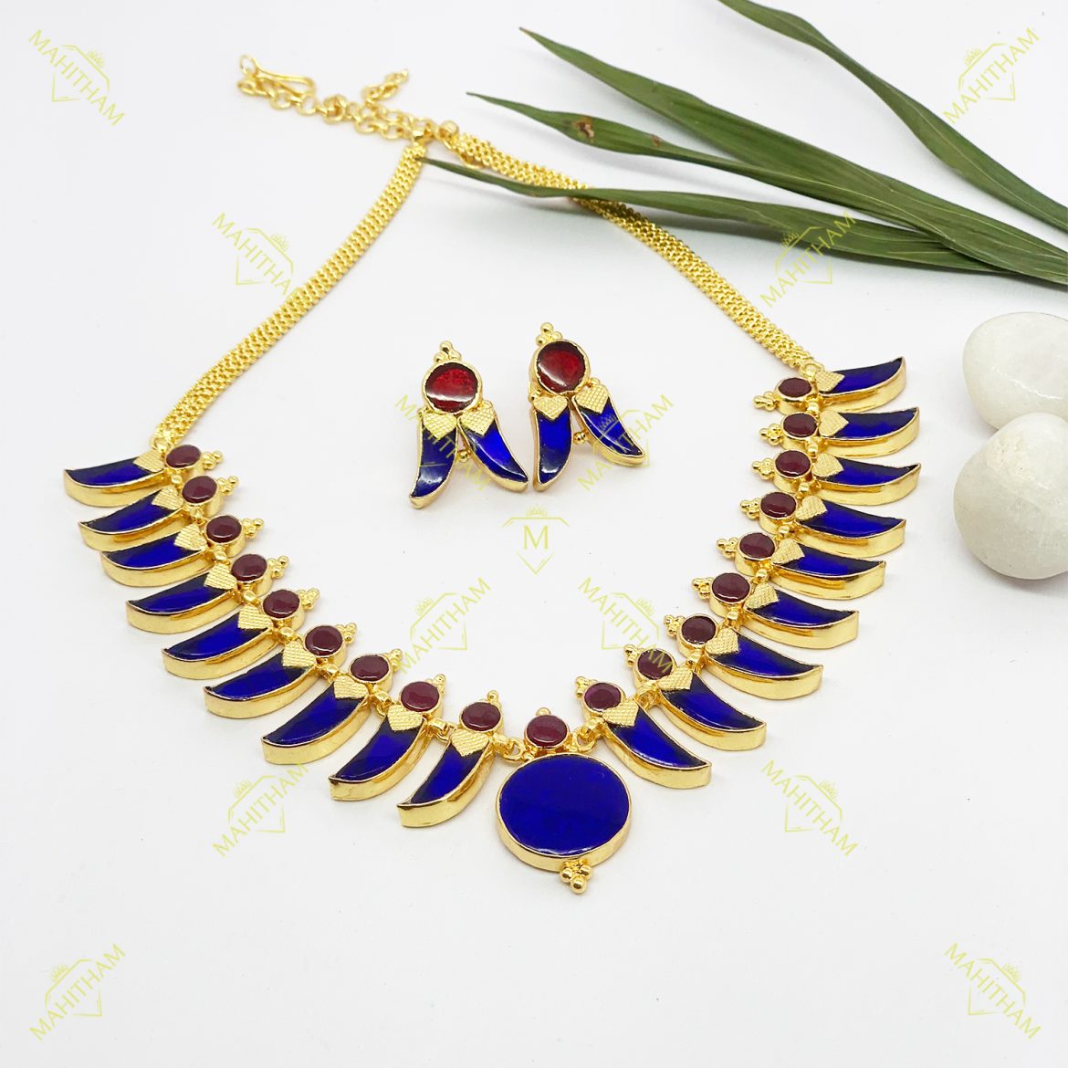 One Gram Gold Blue Palakka Pulinagam with Ruby Kemp Stone MG-1154