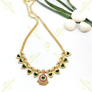 One Gram Gold Palakka Green Necklace