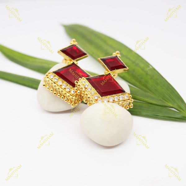 One Gram Gold Red palakka earring studs