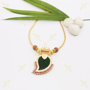 One Gram Gold Traditional Mango Pendant with Half Ruby Red Stones