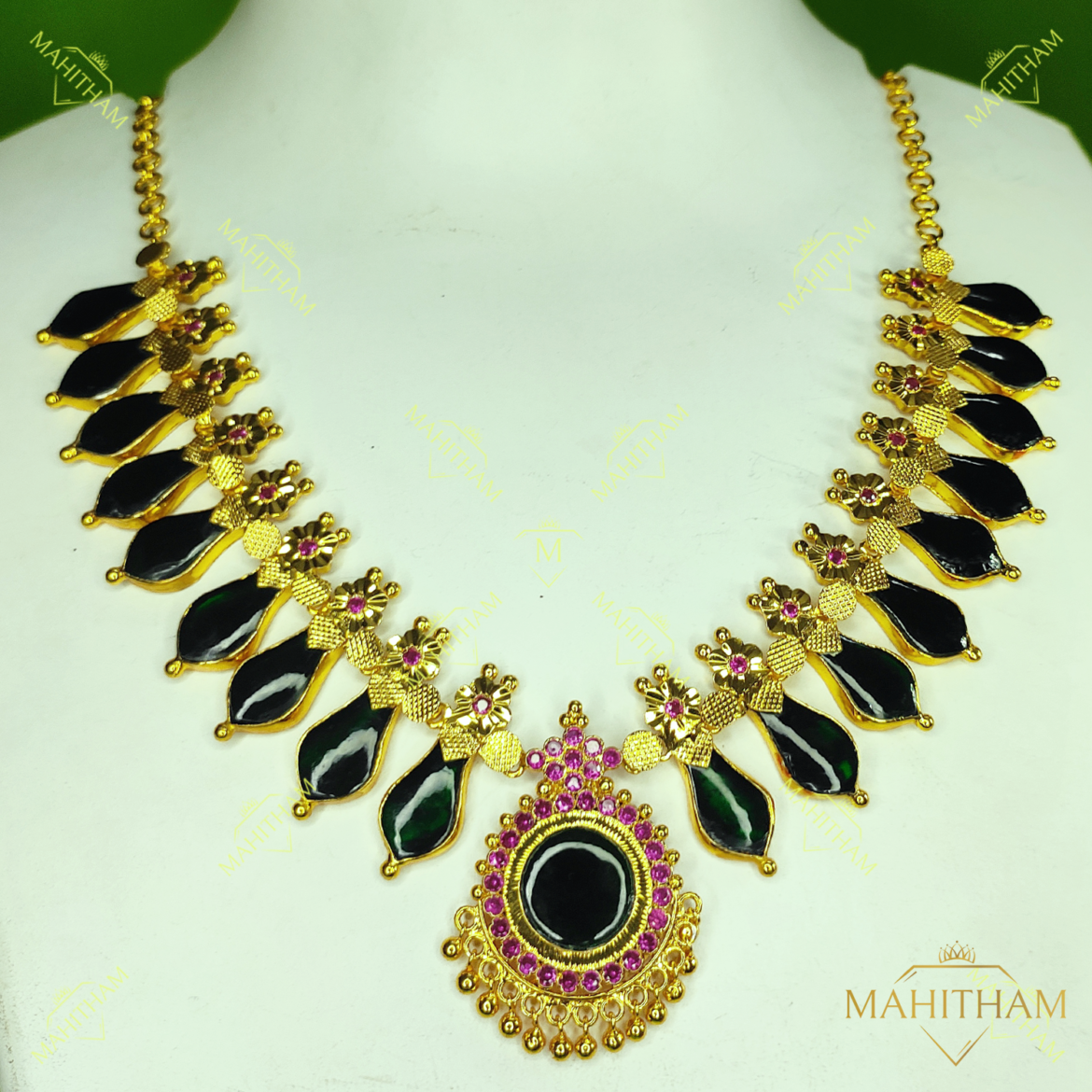 Green Papaya Nagapadam With Ruby Stone Necklace MG- 1185
