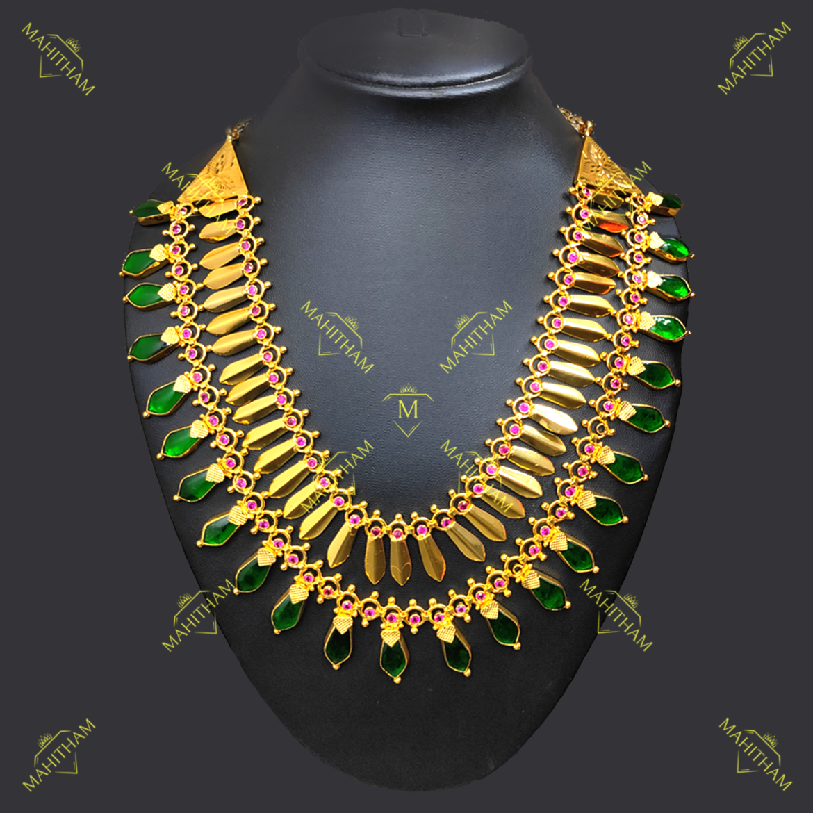 Green Nibu Nagapadam Double Layer Necklace MG-1194