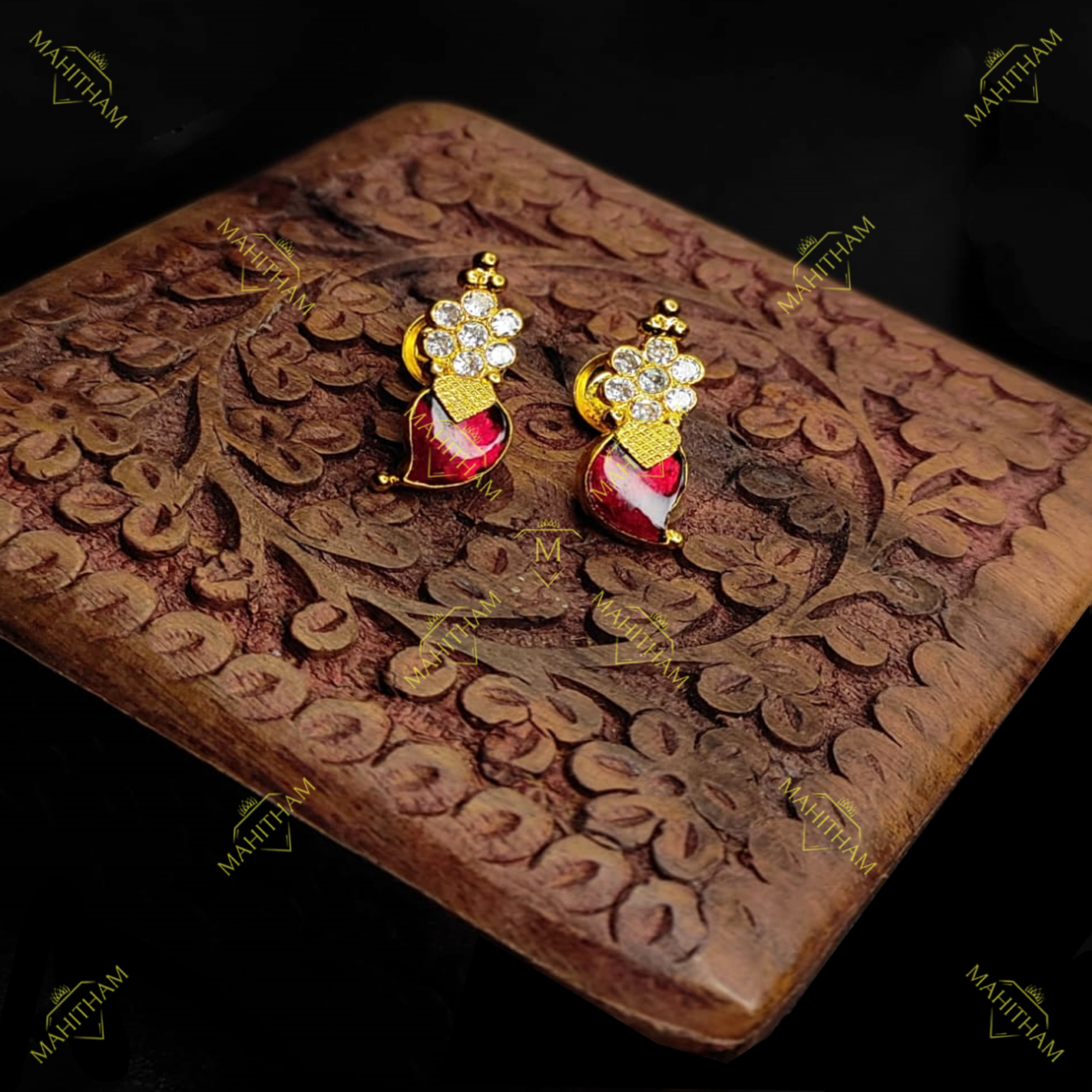 Red Mango Studs with White Stones Ear Stud MG-2004
