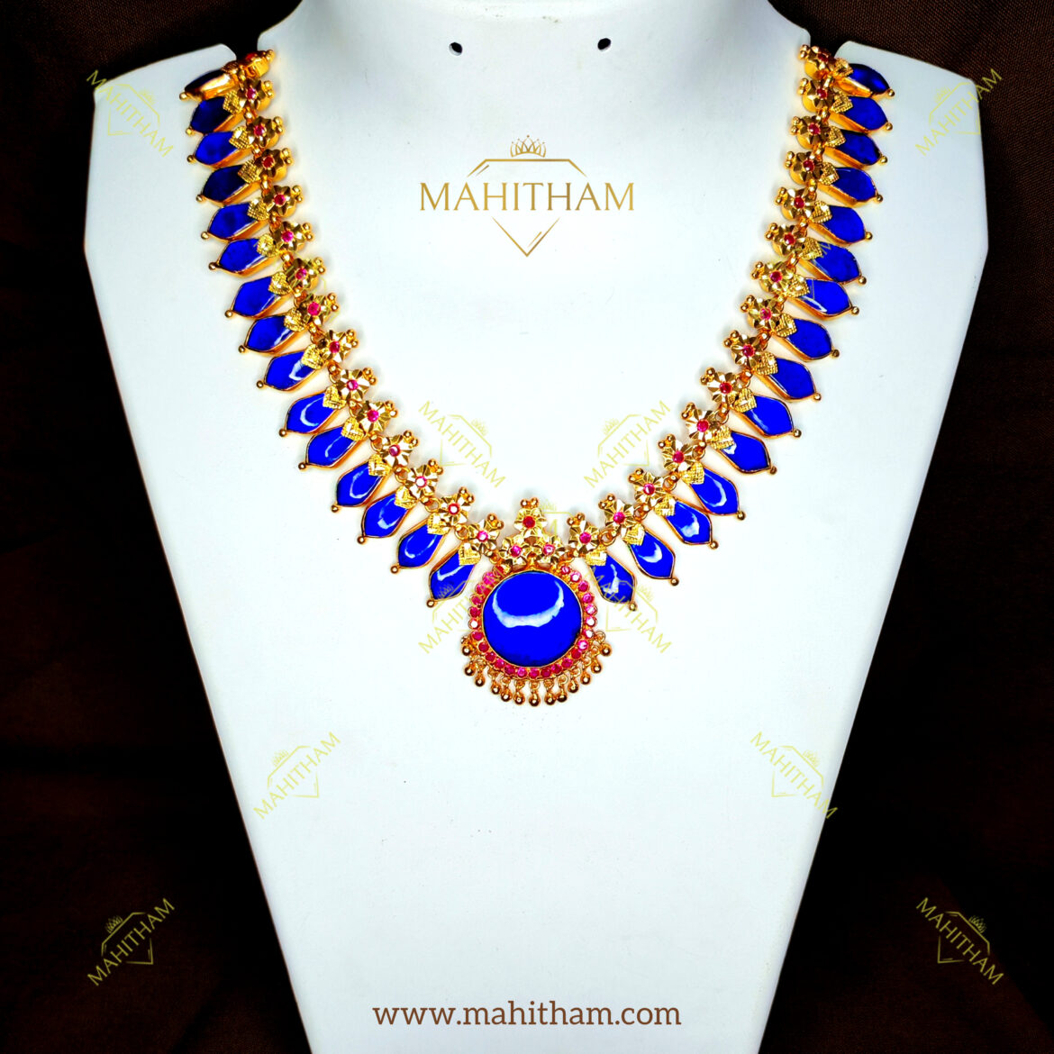Blue Nagapadam Necklace With Ruby Stone MG-2010