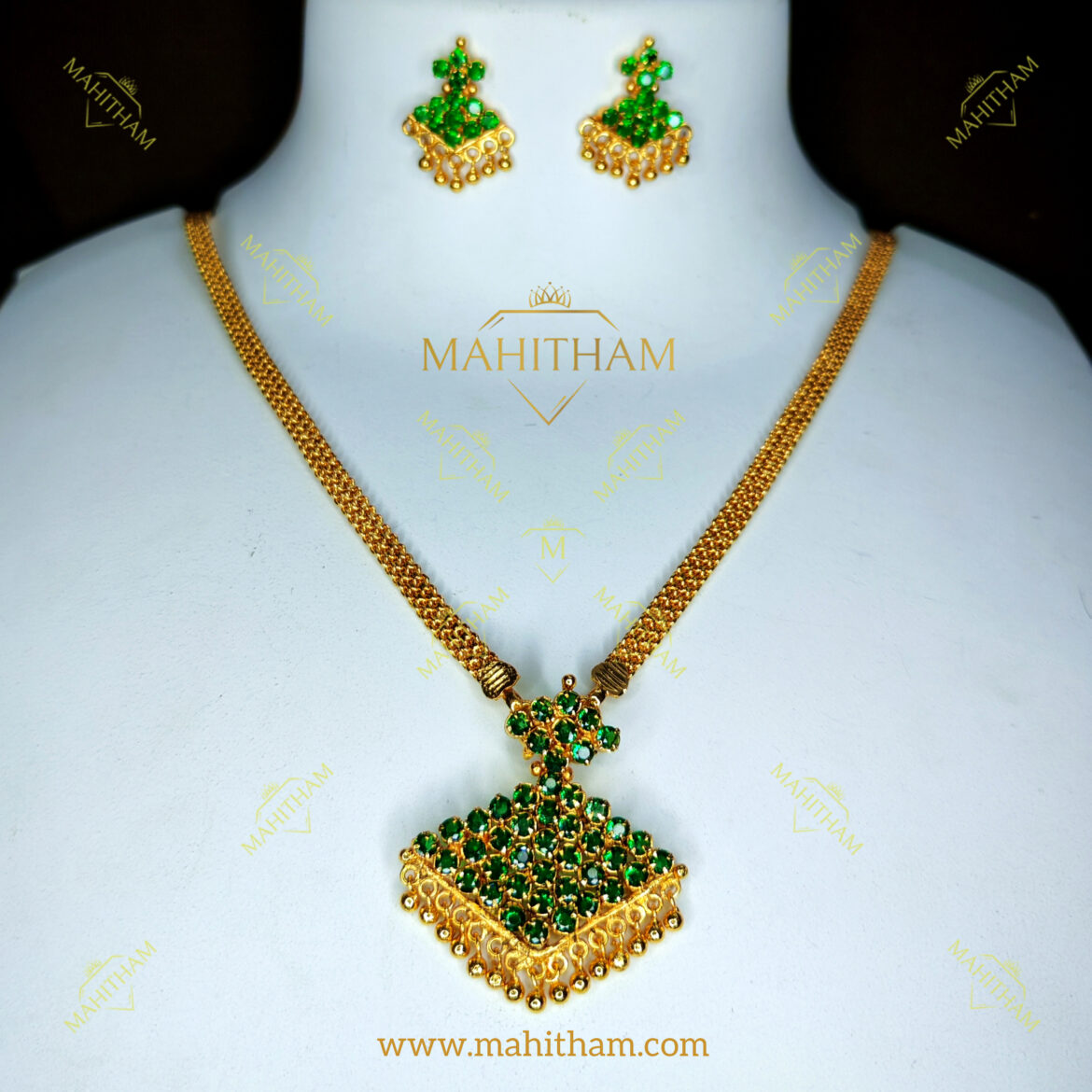 Green Pathakkam Chain With Earrings MG-2015