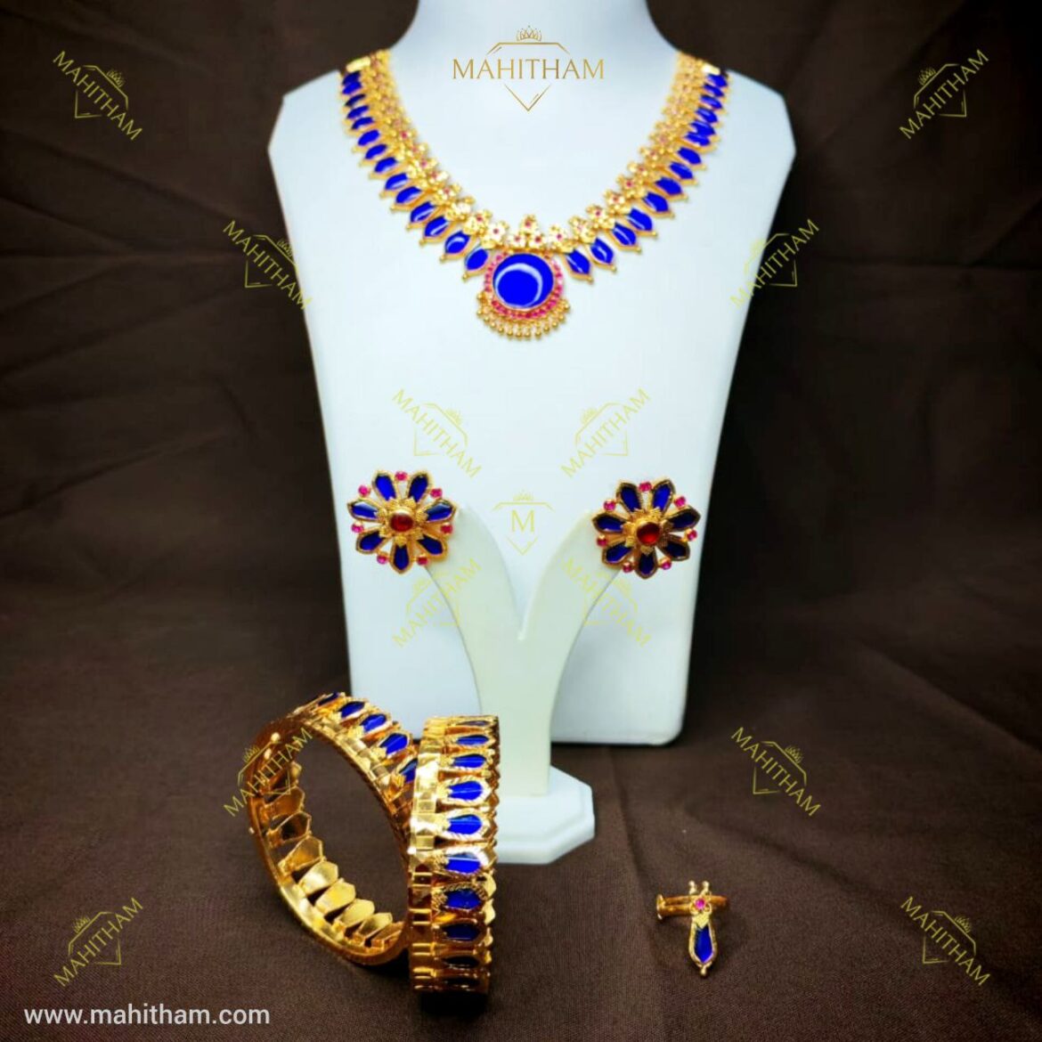 Blue Nagapadam Ruby Stone Jewelry Combo Set MG-2026