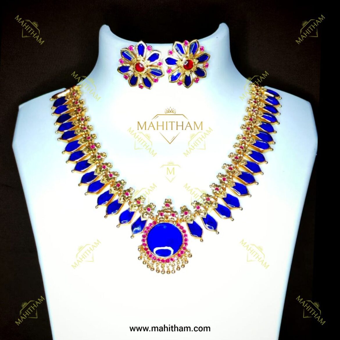 Blue Nagapadam Ruby Stone With Ear Stud Mini Jewelry Set MG-2027