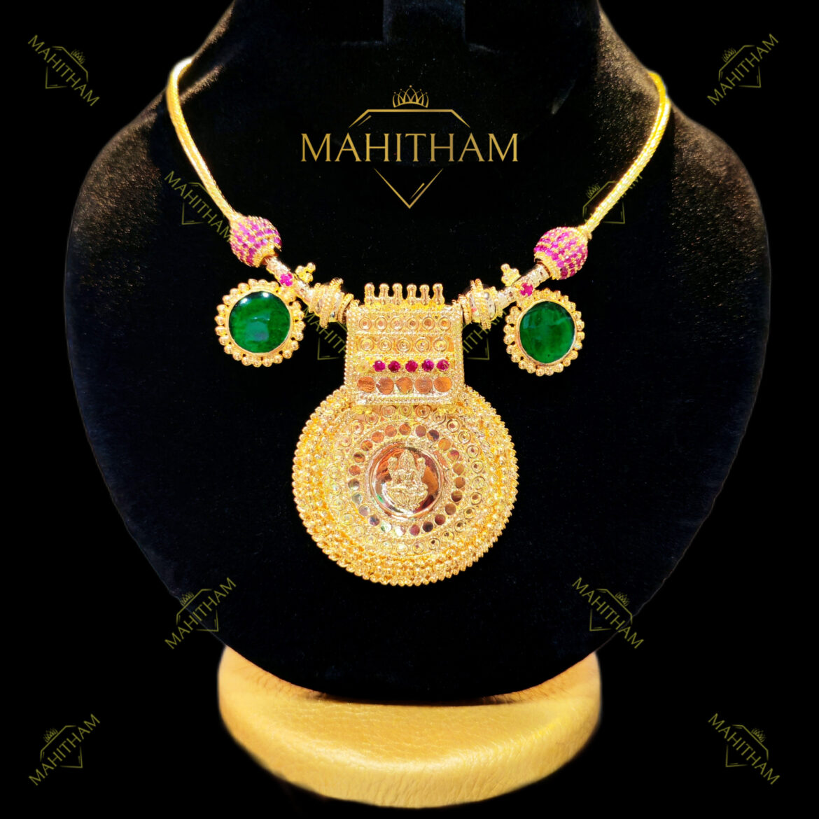 Mahitham Green Glass Stone With Lakshmi Pendant MG-2044