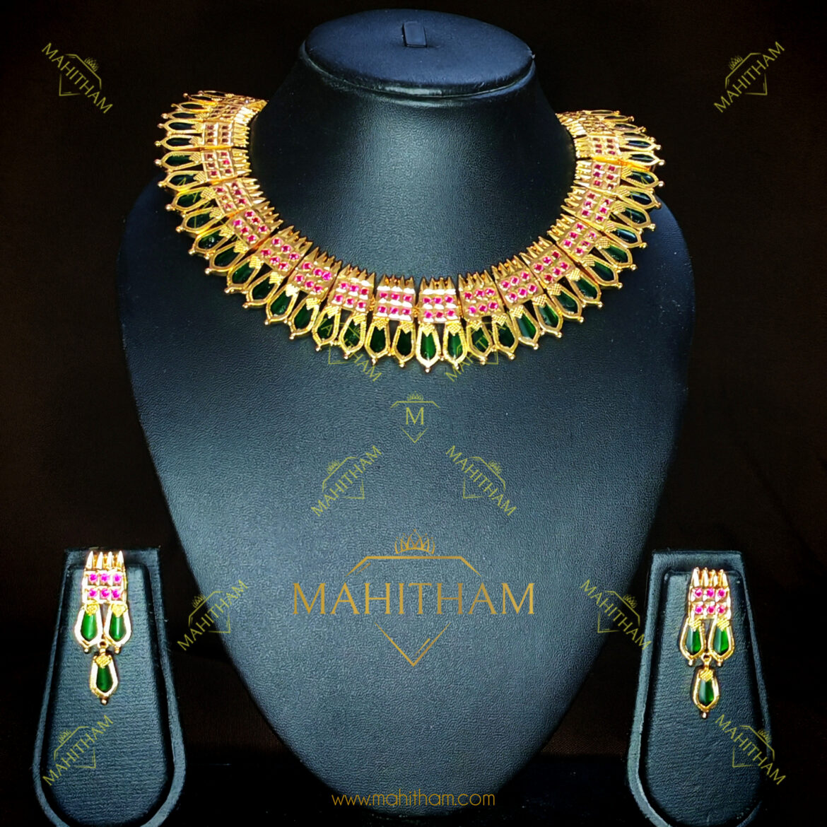 Mahitham Green Double Nagapadam Necklace & Earring Combo – MG-2065