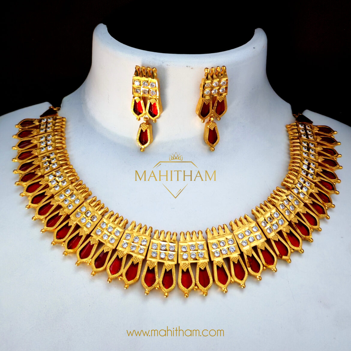 Mahitham Red Double Nagapadam Necklace & Earring Combo – MG-2064