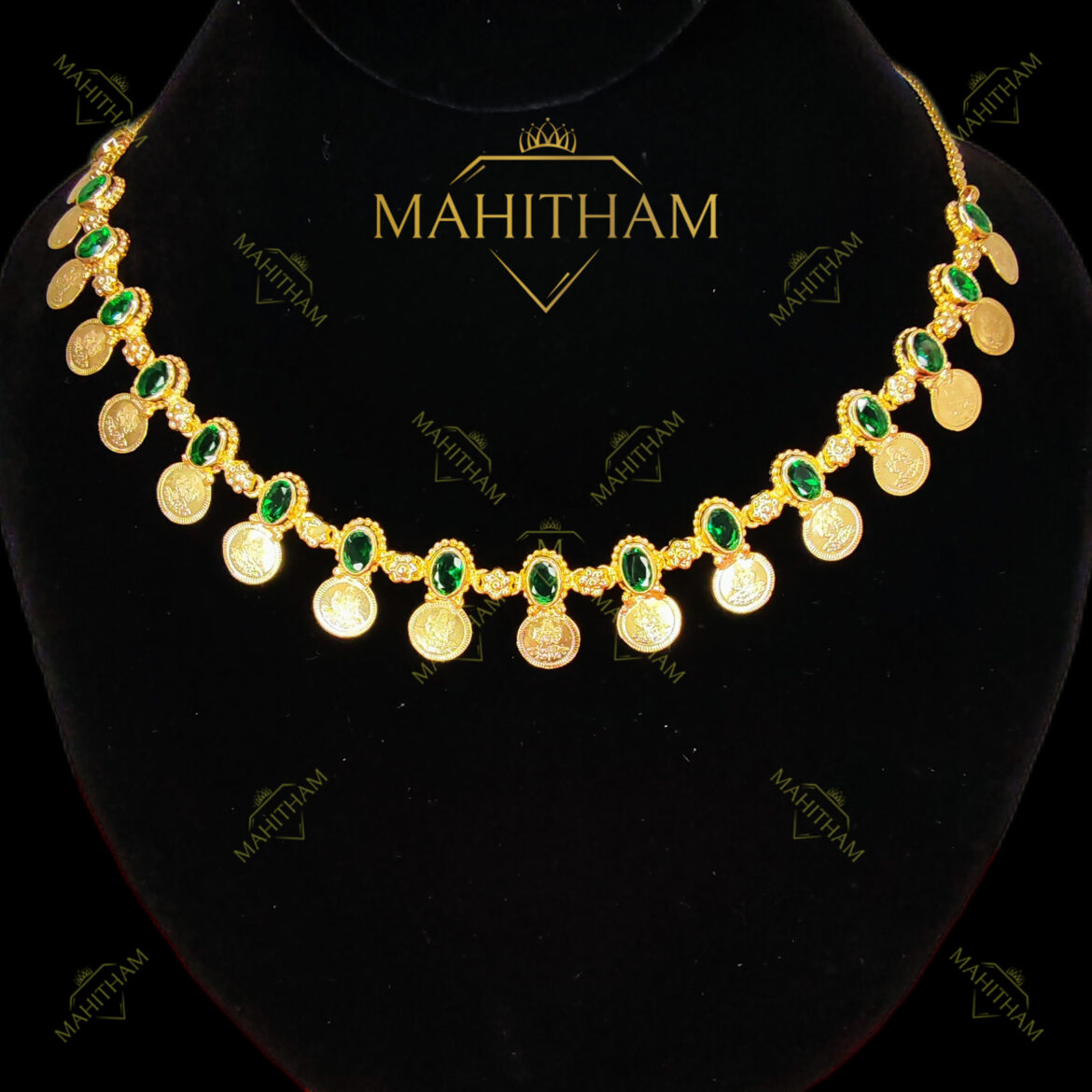 Mahitham Green AD Coin Lakshmi Necklace MG-2049