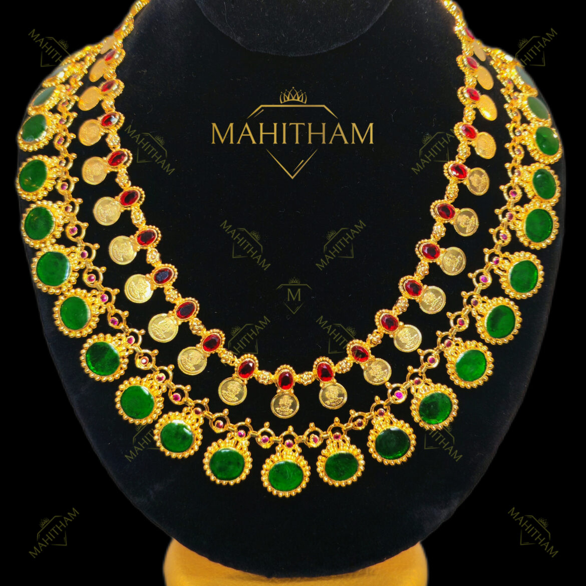 Double Layer Necklace – Red & Green Stone | Mahitham MG-2057