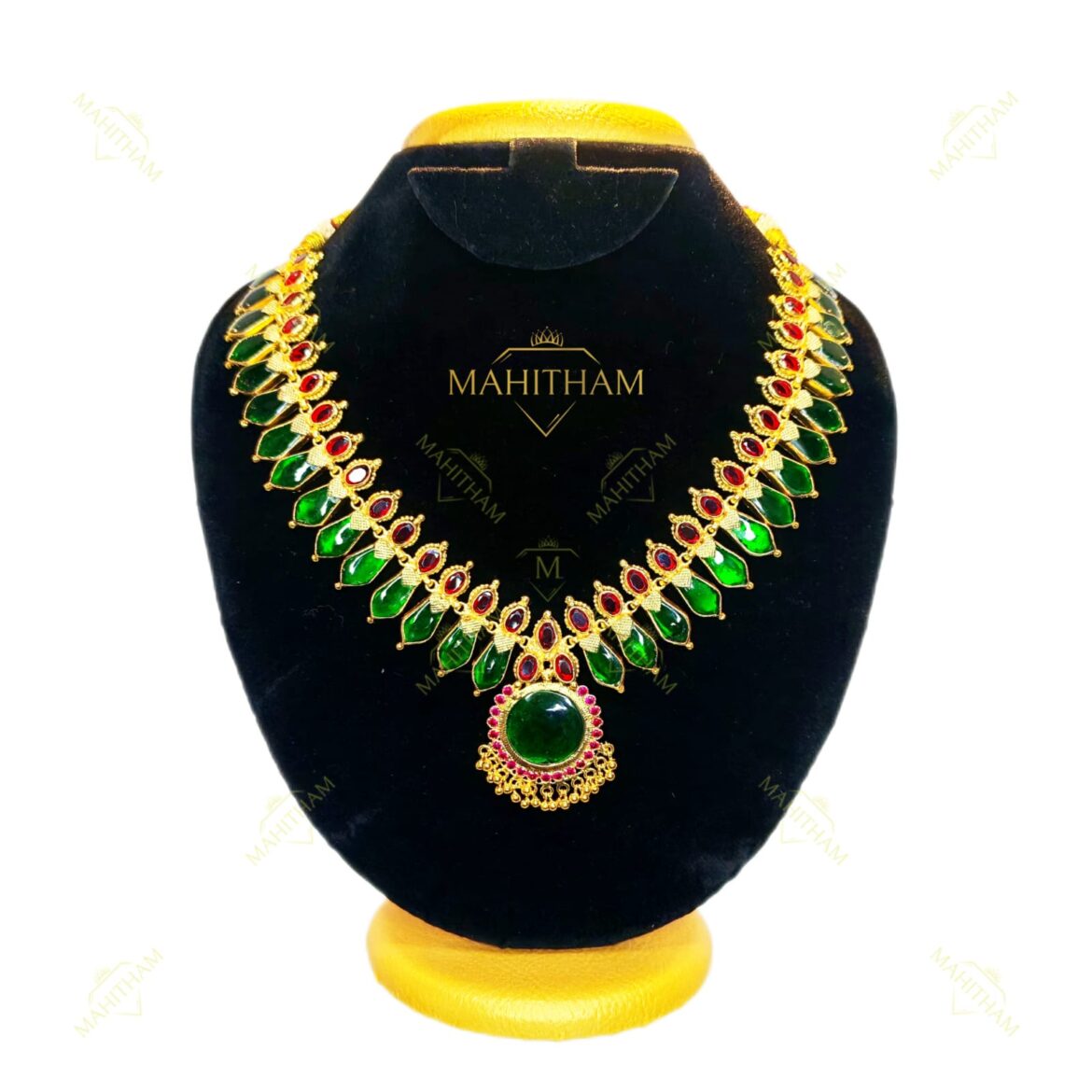Mahitham Special Green Nagapadam Glass Stone Necklace MG-2066