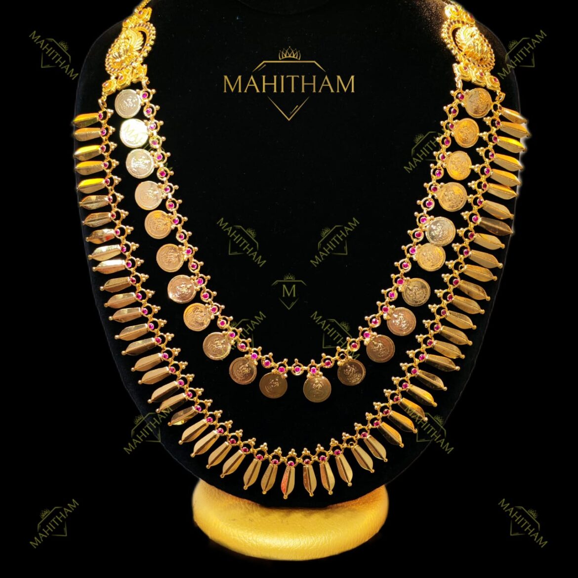 Mahitham SPL Double Layer Cash & Nibu Nagapadam Necklace with Ruby Stones – MG-2068