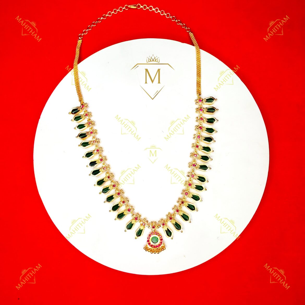 Mahitham Traditional Green Nagapadam Necklace MG-2077