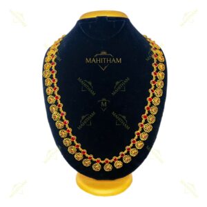 Mahitham Long Red AD Stone Sunflower necklace