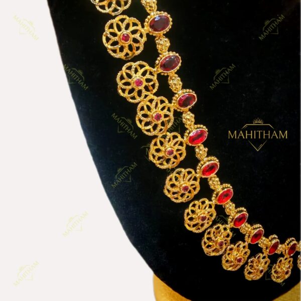 Mahitham Long Red AD Stone Sunflower necklace