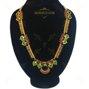 Palakka Long Necklace with Golden Dye & Ruby Stones | Mahitham Jewellery