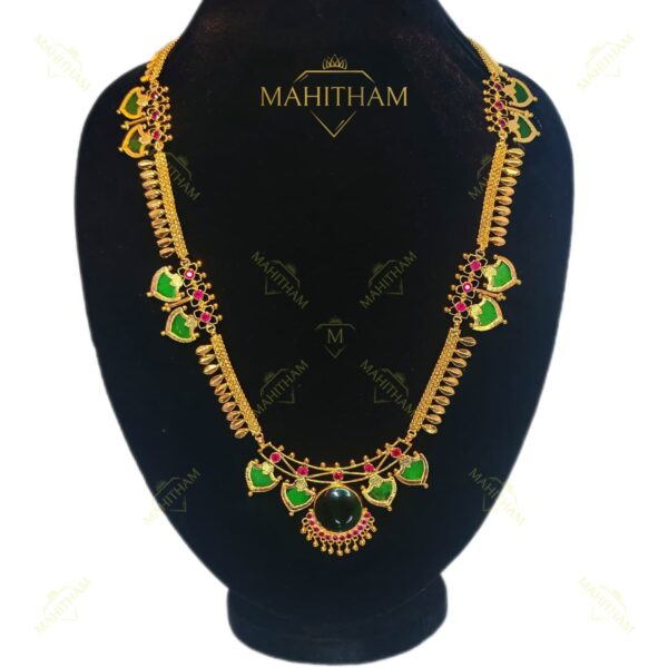 Palakka Long Necklace with Golden Dye & Ruby Stones | Mahitham Jewellery