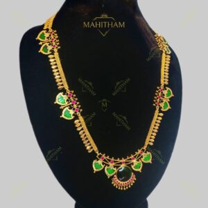 Palakka Long Necklace with Golden Dye & Ruby Stones | Mahitham Jewellery