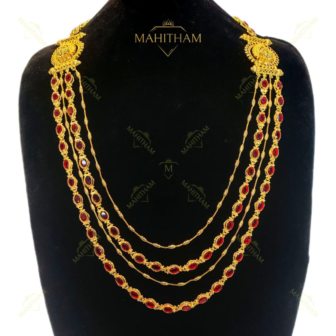 Mahitham MG-2129 – Traditional Four Layer Red AD Stone Necklace