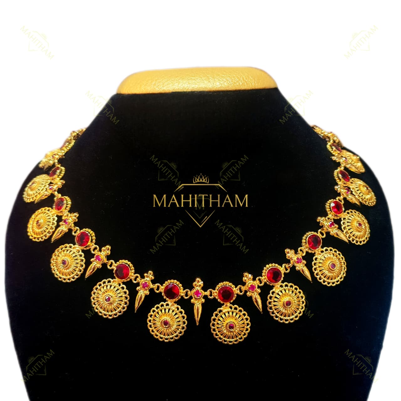 Round ad necklace Red Round AD Stone Floral Necklace