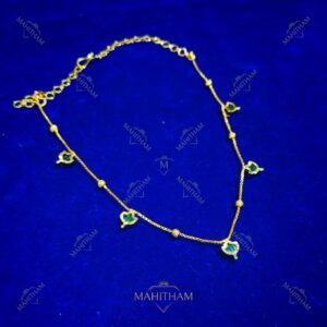 MG-2140: Green Palakka Short Necklace with Golden Ball Design_1