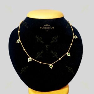 MG-2140: Green Palakka Short Necklace with Golden Ball Design
